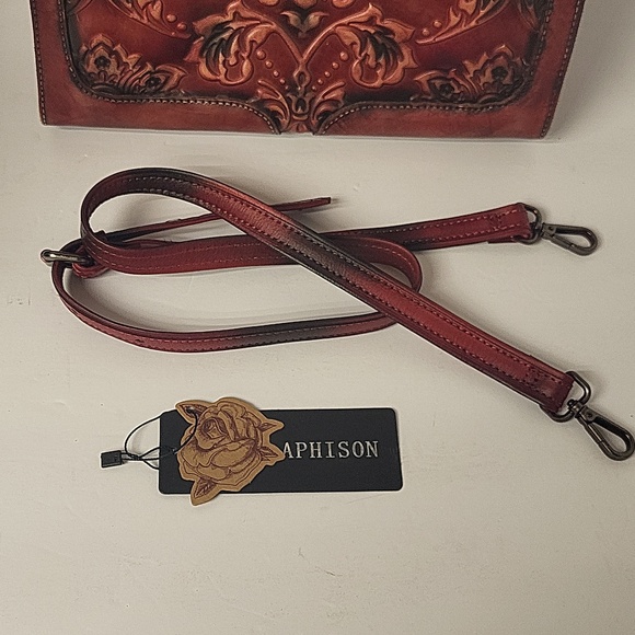 Handbag Aphison red tooled leather - Picture 3 of 7